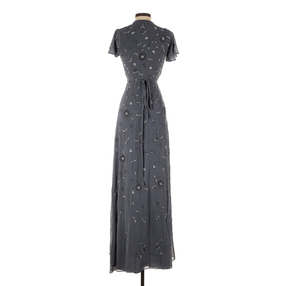 BHLDN Plymouth Dress - Wrap Style, Gray Beaded NWOT, Size 4 - Picture 2 of 5